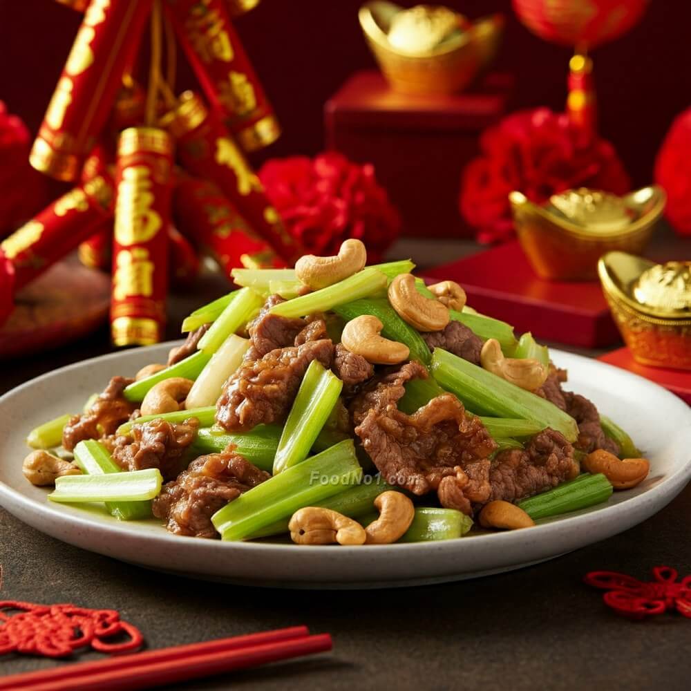 金銀滿屋做法,西芹炒肉粒,簡易年菜